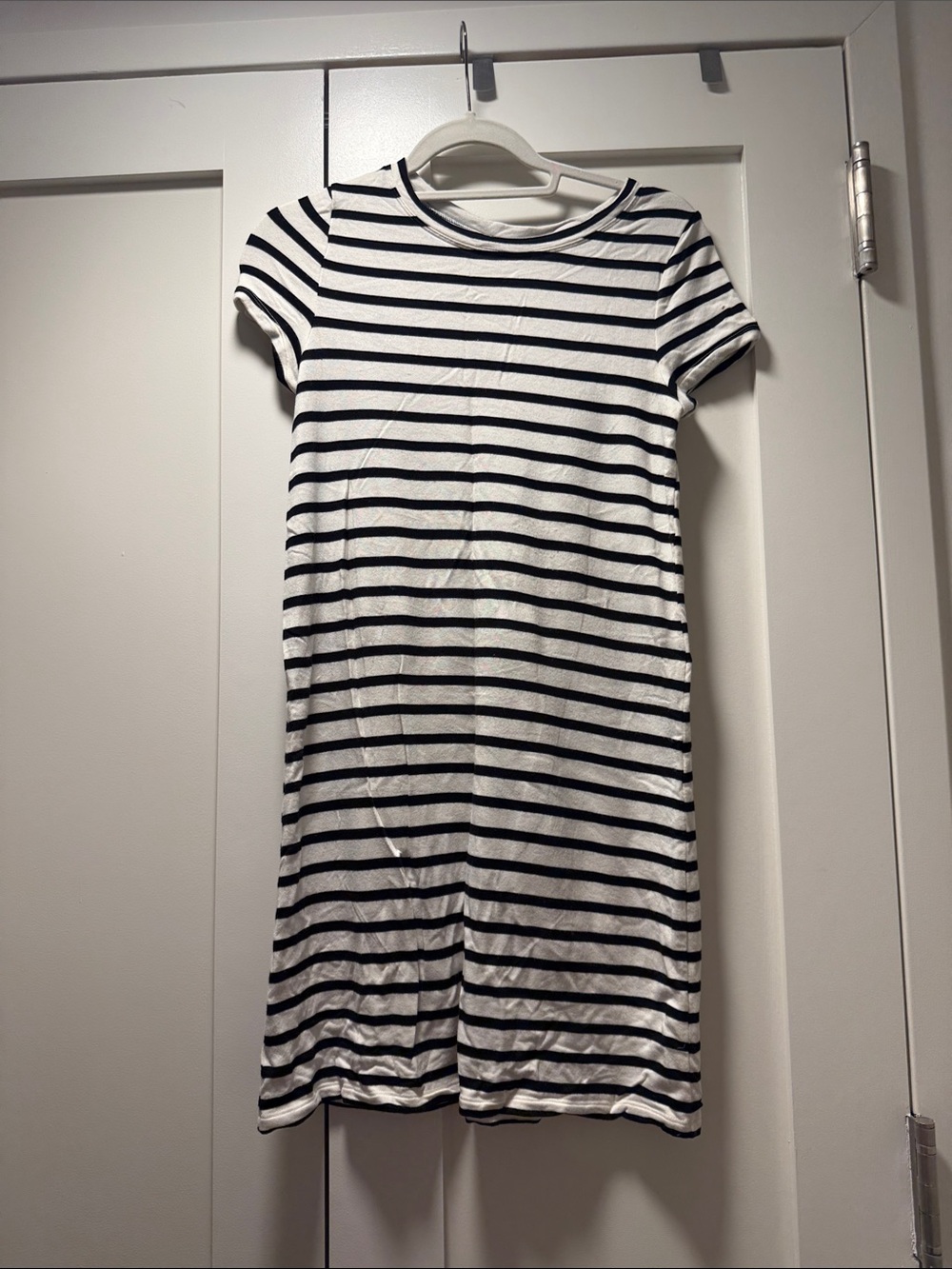Knot-Back Black & White Striped Short Sleeve Dress